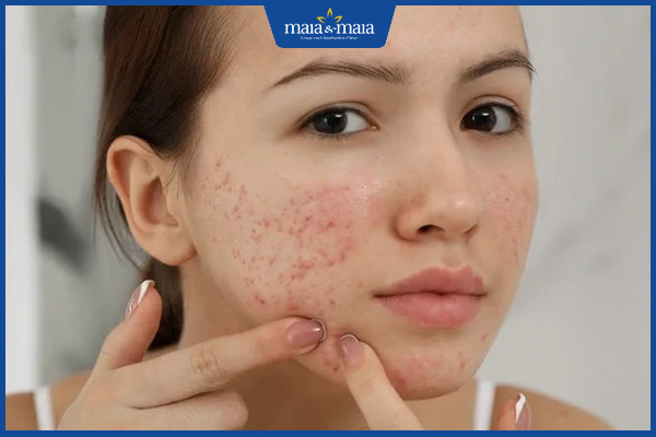 mụn trứng cá đỏ 2 bên má